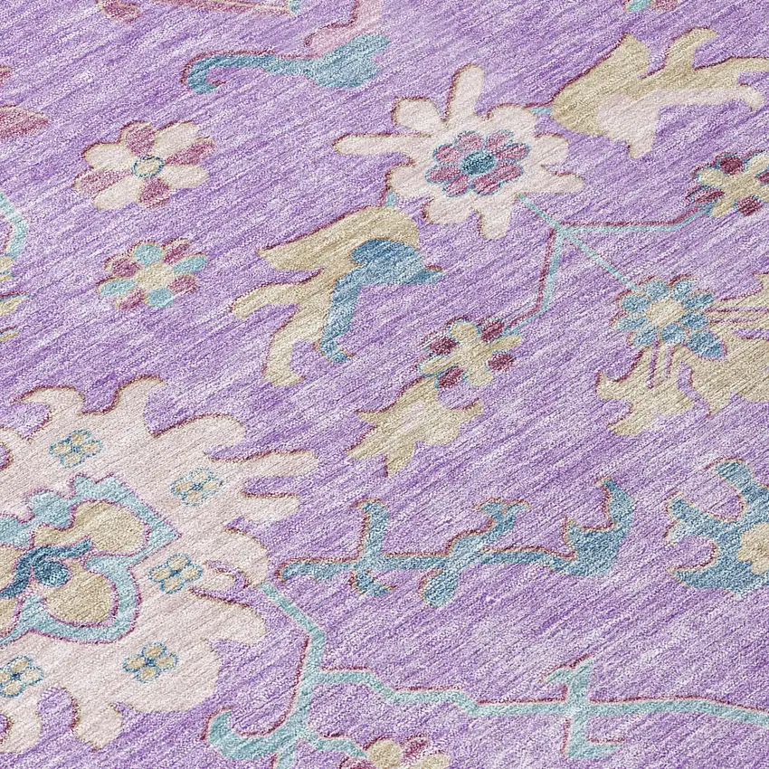 Purple Ivory And Denim Blue Floral Washable Indoor Outdoor Area Rug Photo 5