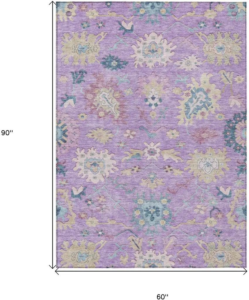 Purple Ivory And Denim Blue Floral Washable Indoor Outdoor Area Rug Photo 8