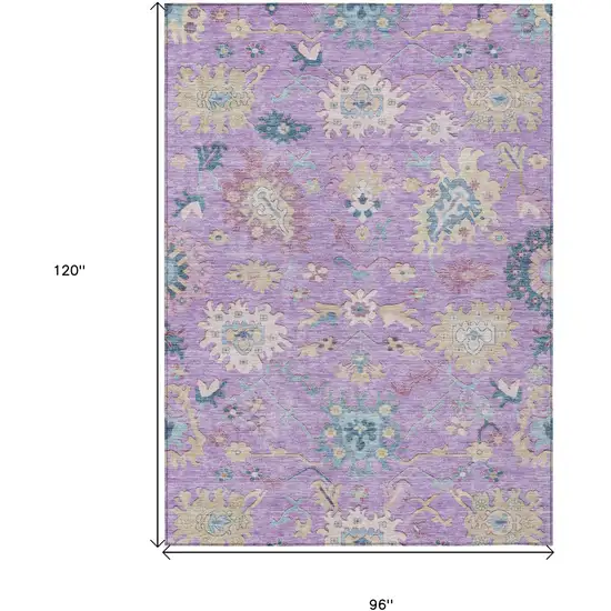 Purple Ivory And Denim Blue Floral Washable Indoor Outdoor Area Rug Photo 8