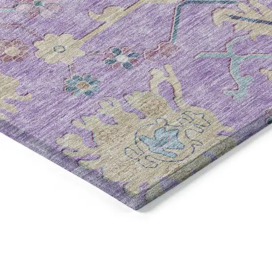 Purple Ivory And Denim Blue Floral Washable Indoor Outdoor Area Rug Photo 4