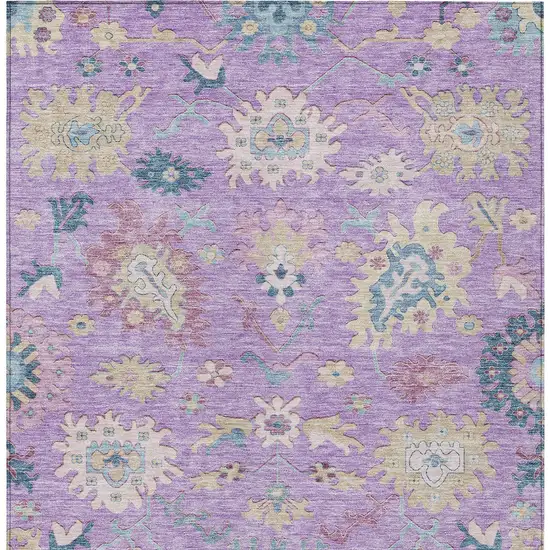 Purple Ivory And Denim Blue Floral Washable Indoor Outdoor Area Rug Photo 7