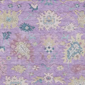 Photo of Purple Ivory And Denim Blue Floral Washable Indoor Outdoor Area Rug