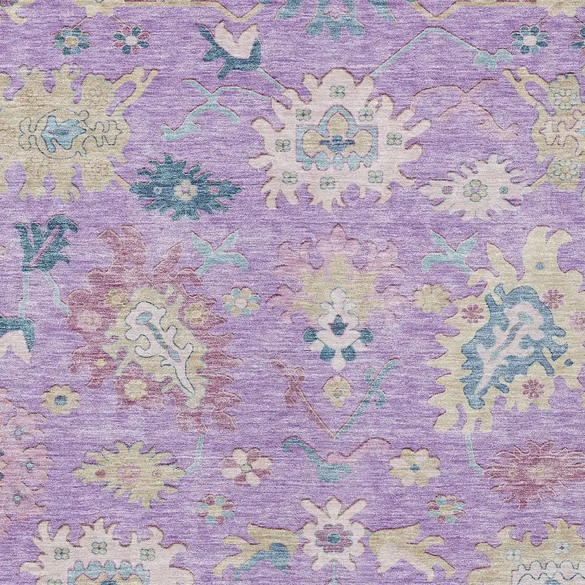 Purple Ivory And Denim Blue Floral Washable Indoor Outdoor Area Rug Photo 6