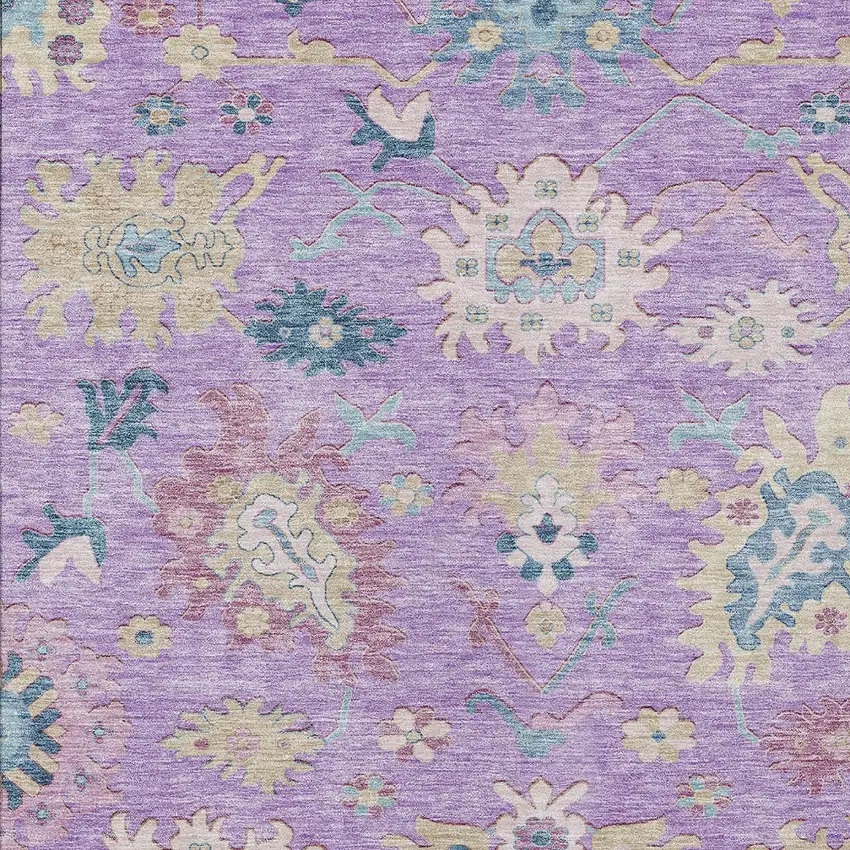 Purple Ivory And Denim Blue Floral Washable Indoor Outdoor Area Rug Photo 6