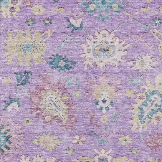 Purple Ivory And Denim Blue Floral Washable Indoor Outdoor Area Rug Photo 6