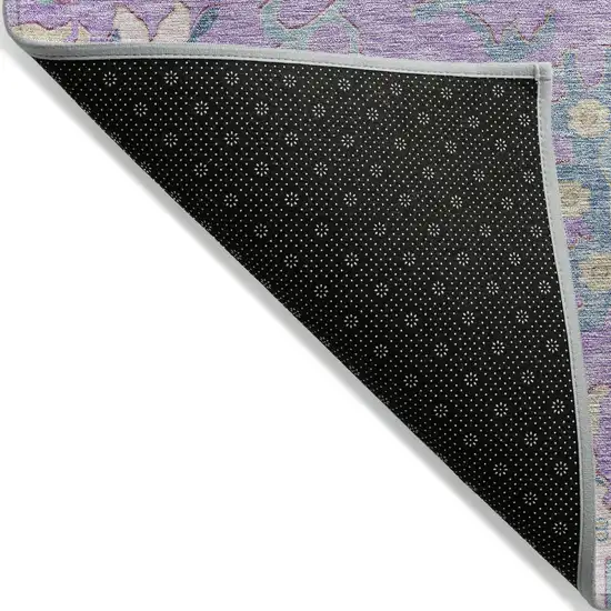 Purple Ivory And Denim Blue Floral Washable Indoor Outdoor Area Rug Photo 3