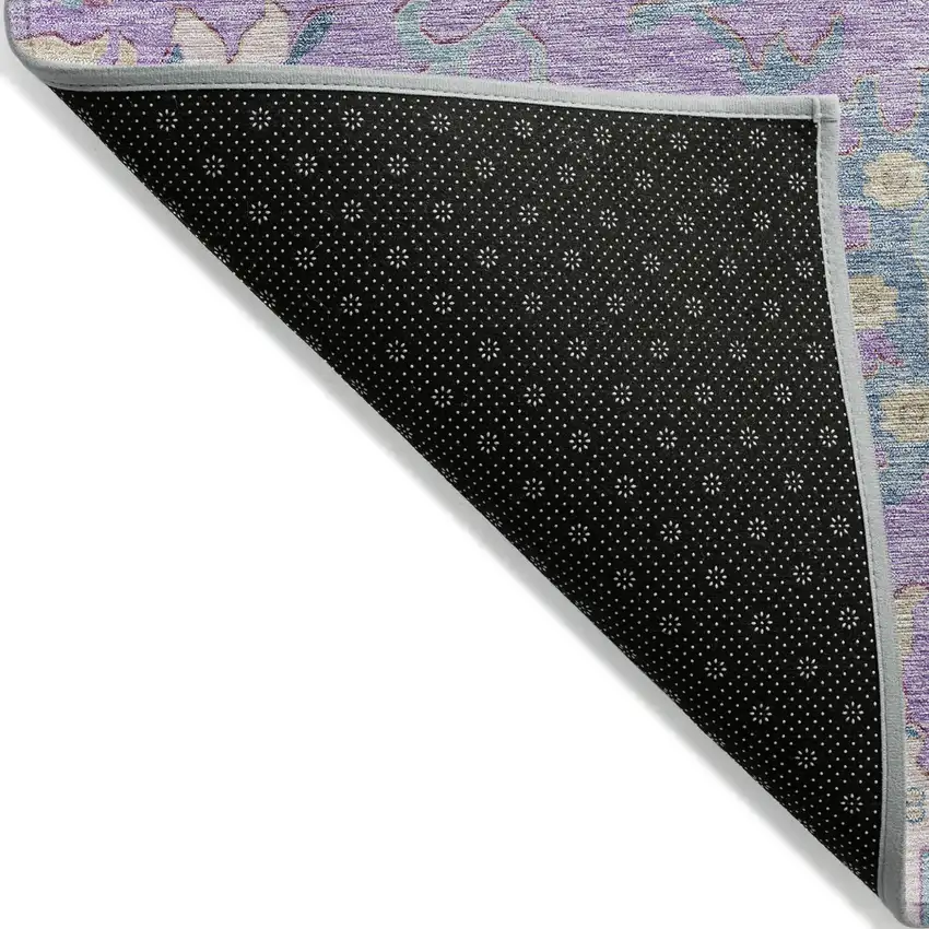 Purple Ivory And Denim Blue Floral Washable Indoor Outdoor Area Rug Photo 3