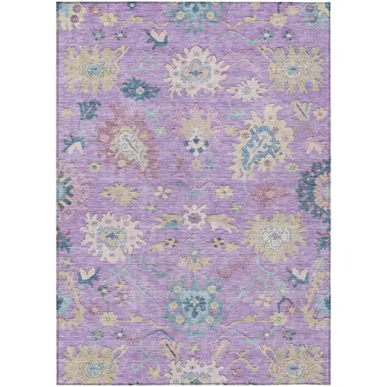 Purple Ivory And Denim Blue Floral Washable Indoor Outdoor Area Rug Photo 2