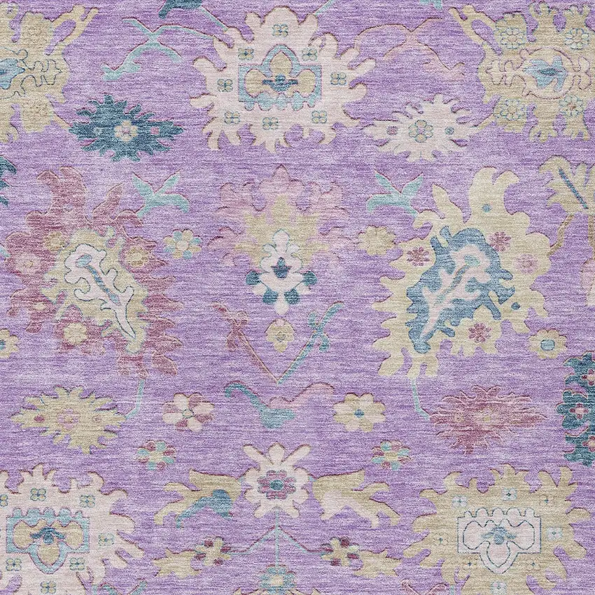 Purple Ivory And Denim Blue Floral Washable Indoor Outdoor Area Rug Photo 6