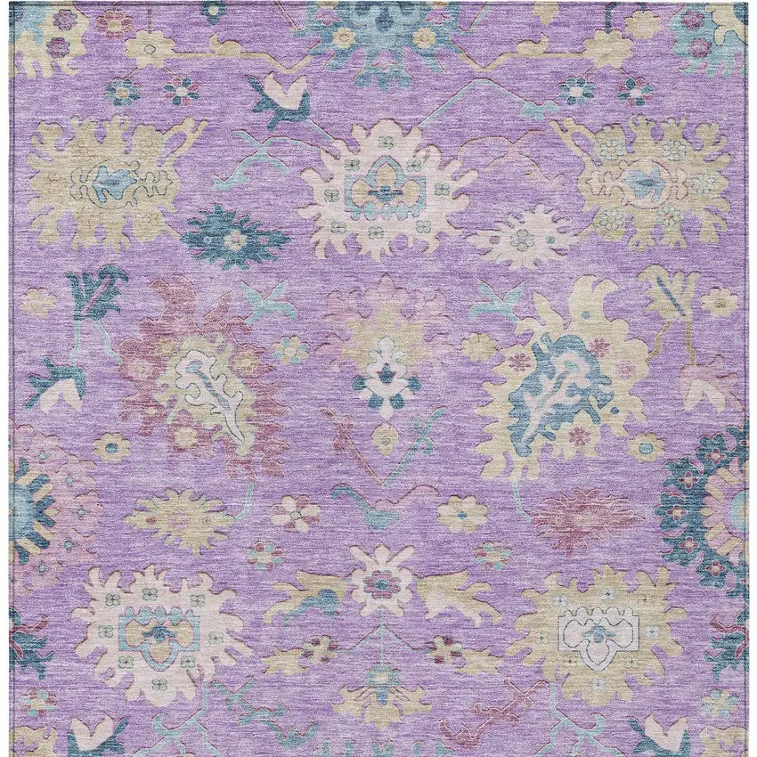 Purple Ivory And Denim Blue Floral Washable Indoor Outdoor Area Rug Photo 7