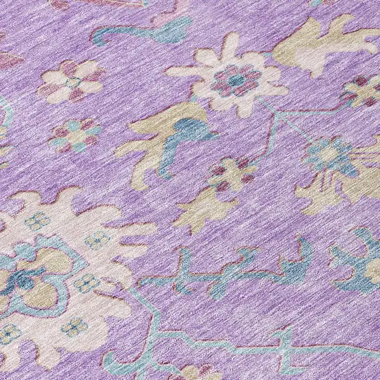 Purple Ivory And Denim Blue Floral Washable Indoor Outdoor Area Rug Photo 5