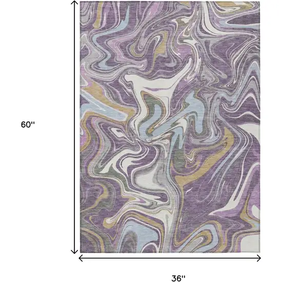 Purple Ivory And Gold Abstract Washable Indoor Outdoor Area Rug Photo 7