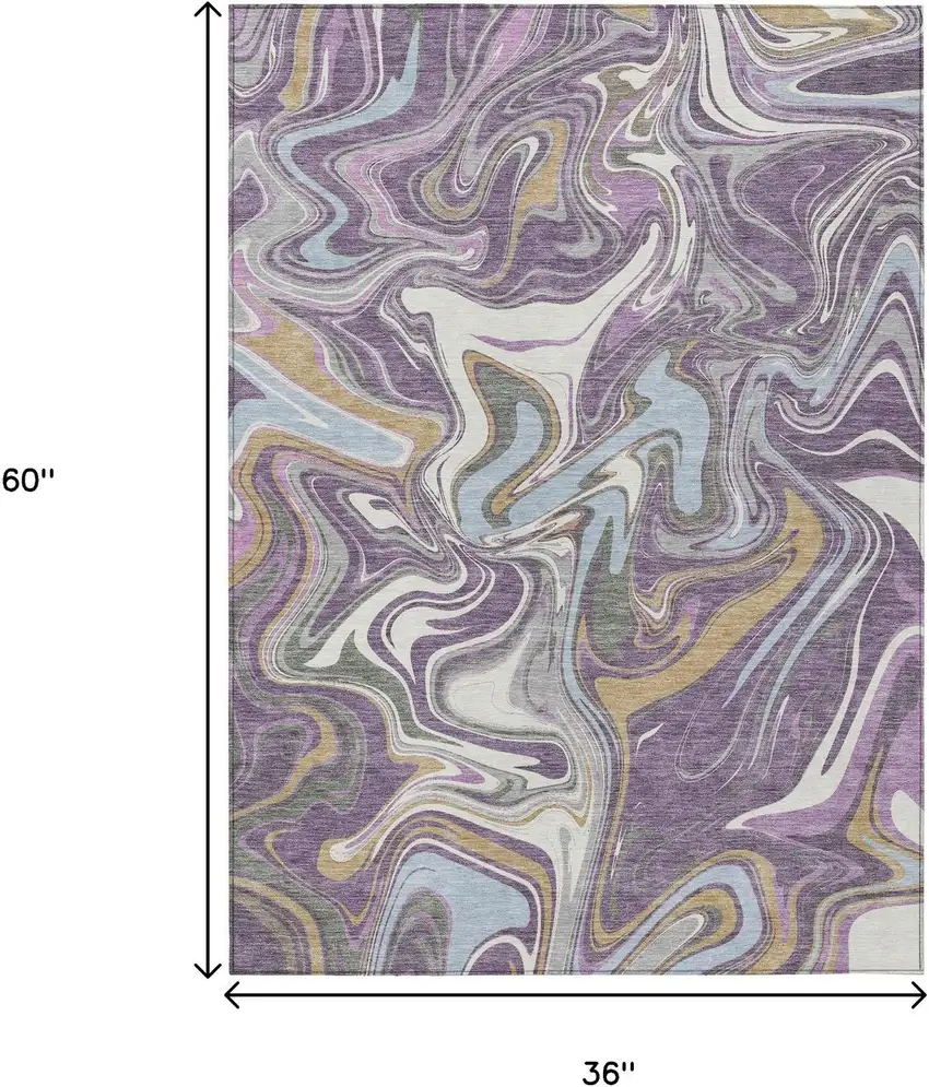 Purple Ivory And Gold Abstract Washable Indoor Outdoor Area Rug Photo 7