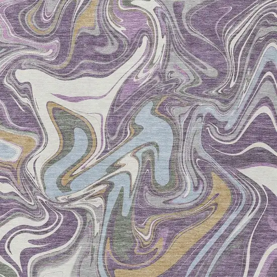 Purple Ivory And Gold Abstract Washable Indoor Outdoor Area Rug Photo 2