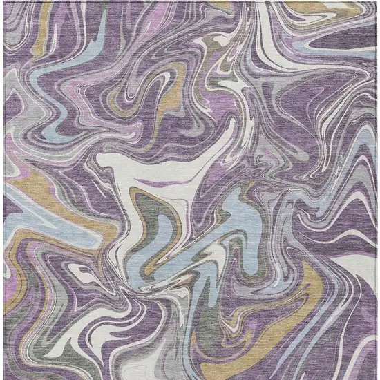 Purple Ivory And Gold Abstract Washable Indoor Outdoor Area Rug Photo 3