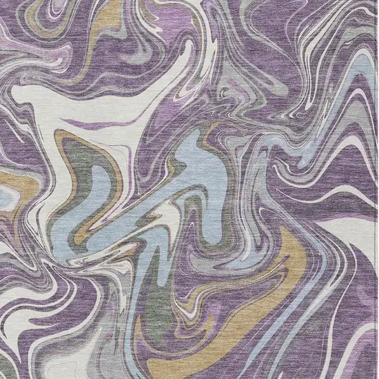 Purple Ivory And Gold Abstract Washable Indoor Outdoor Area Rug Photo 2