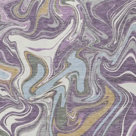 Purple Ivory And Gold Abstract Washable Indoor Outdoor Area Rug Photo 2