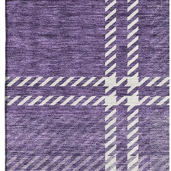 Purple Ivory And Gold Plaid Washable Area Rug With UV Protection Photo 5