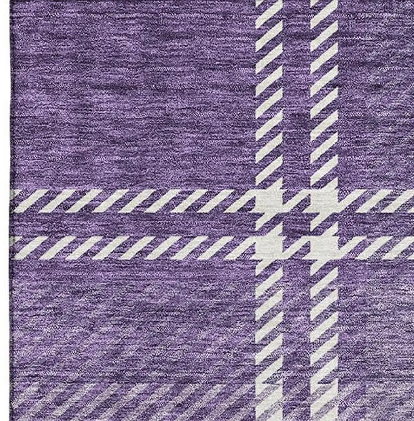 Purple Ivory And Gold Plaid Washable Area Rug With UV Protection Photo 5