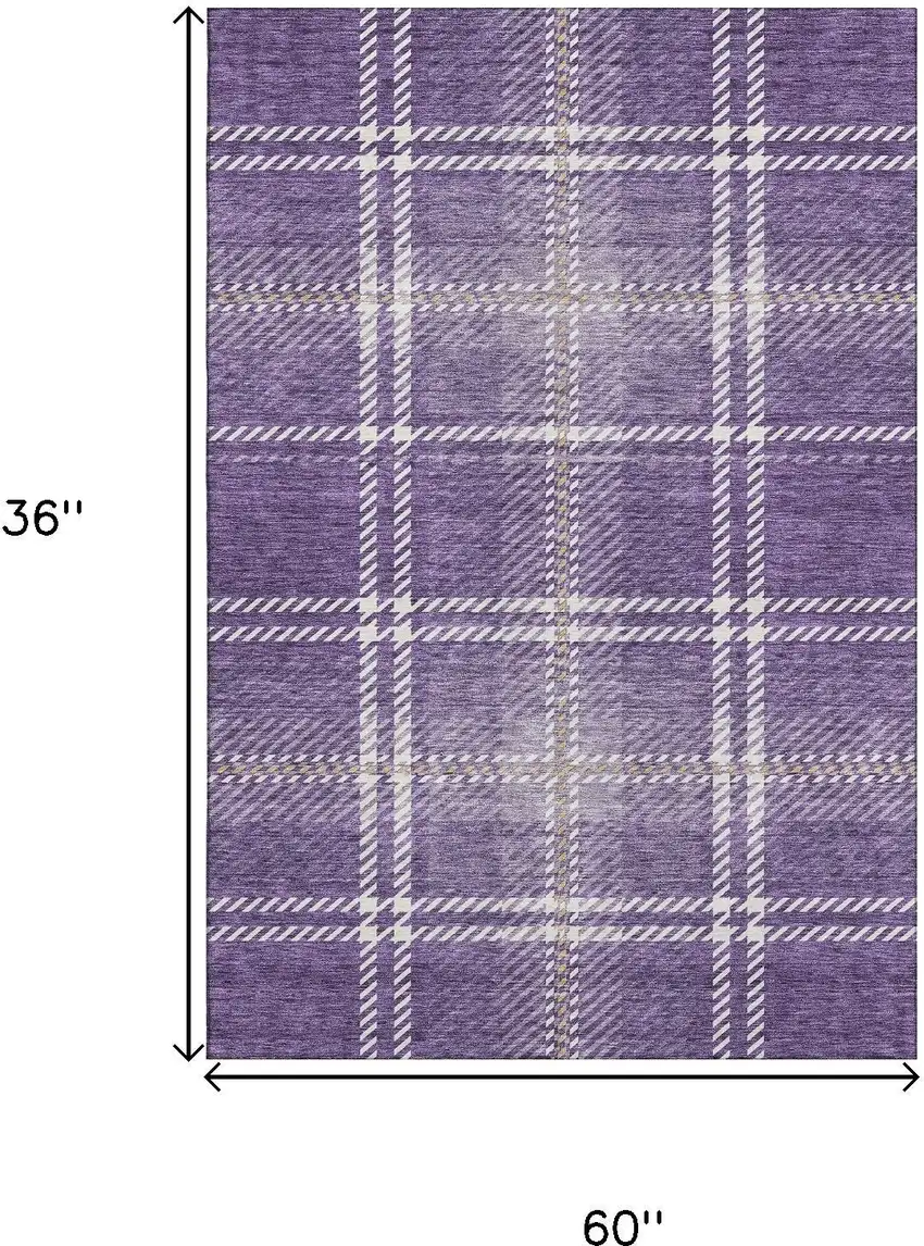 Purple Ivory And Gold Plaid Washable Area Rug With UV Protection Photo 3