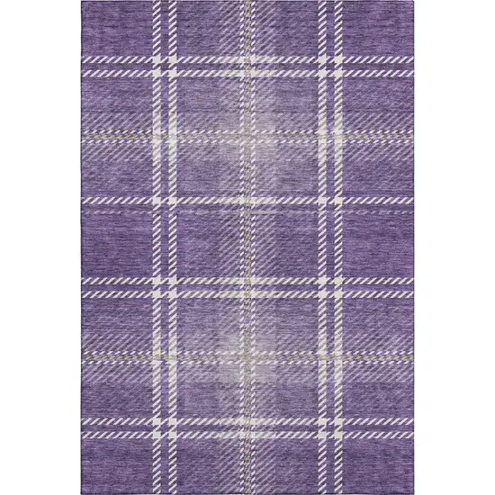 Purple Ivory And Gold Plaid Washable Area Rug With UV Protection Photo 6
