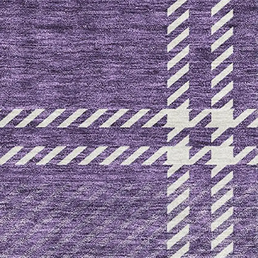 Purple Ivory And Gold Plaid Washable Area Rug With UV Protection Photo 4