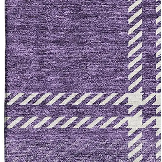 Purple Ivory And Gold Plaid Washable Area Rug With UV Protection Photo 9
