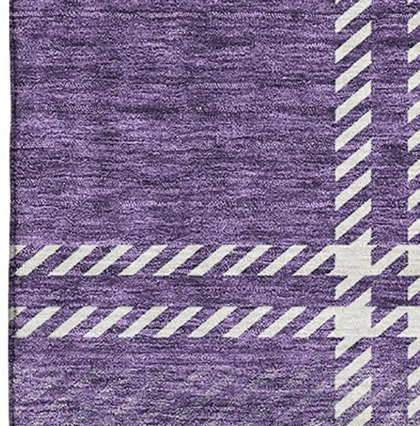 Purple Ivory And Gold Plaid Washable Area Rug With UV Protection Photo 9