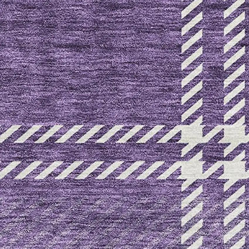Purple Ivory And Gold Plaid Washable Area Rug With UV Protection Photo 8