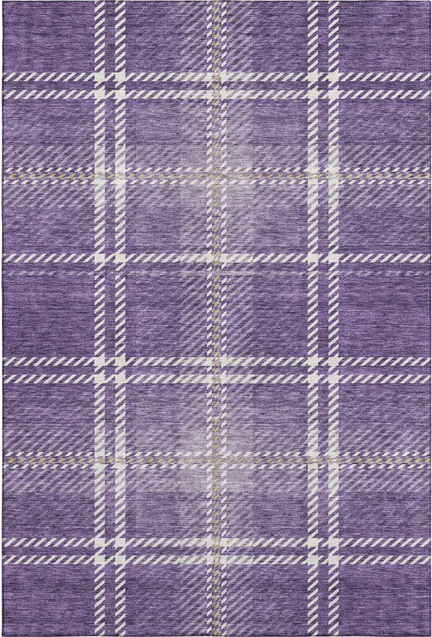 Purple Ivory And Gold Plaid Washable Area Rug With UV Protection Photo 6