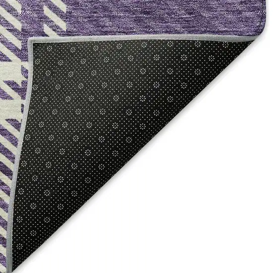 Purple Ivory And Gold Plaid Washable Area Rug With UV Protection Photo 3