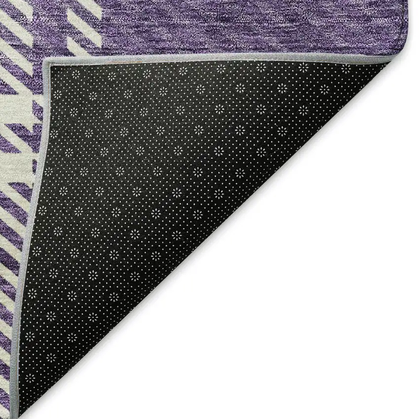 Purple Ivory And Gold Plaid Washable Area Rug With UV Protection Photo 3