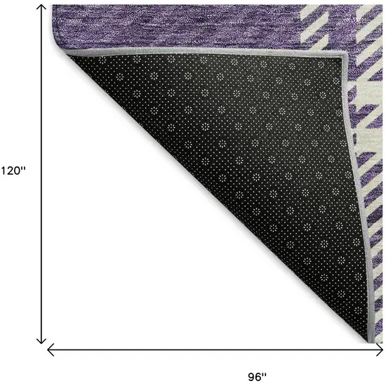 Purple Ivory And Gold Plaid Washable Area Rug With UV Protection Photo 9