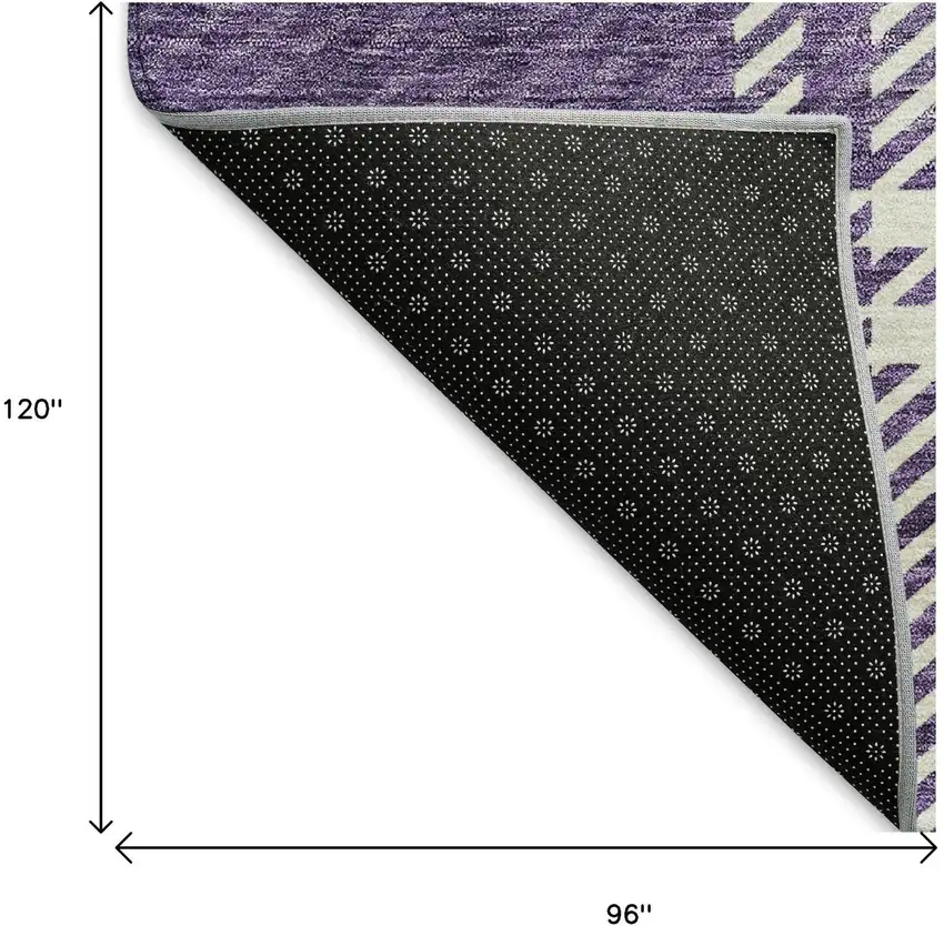 Purple Ivory And Gold Plaid Washable Area Rug With UV Protection Photo 9