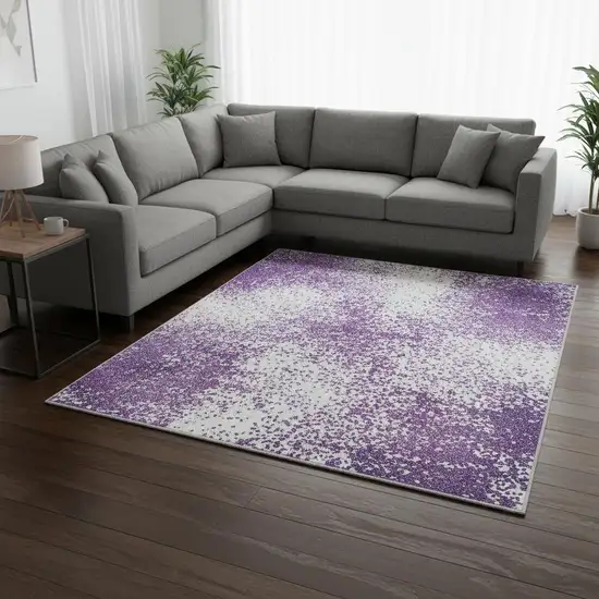 Purple Ivory And Gold Plaid Washable Area Rug With UV Protection Photo 2