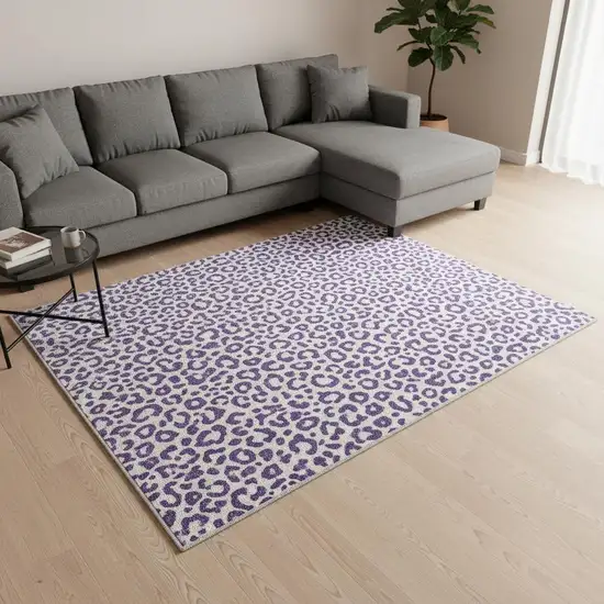 Purple Ivory And Gold Plaid Washable Area Rug With UV Protection Photo 2