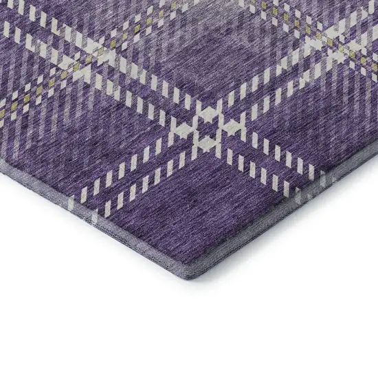Purple Ivory And Gold Plaid Washable Area Rug With UV Protection Photo 7