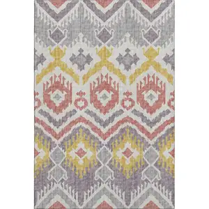 Photo of Purple Ivory And Gold Tribal Washable Area Rug With UV Protection
