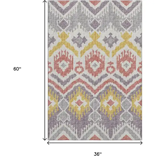 Purple Ivory And Gold Tribal Washable Area Rug With UV Protection Photo 3