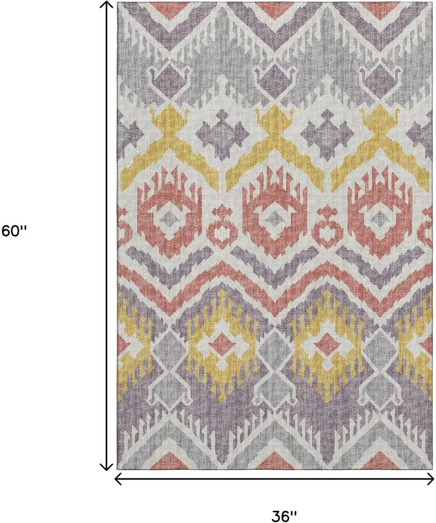 Purple Ivory And Gold Tribal Washable Area Rug With UV Protection Photo 3