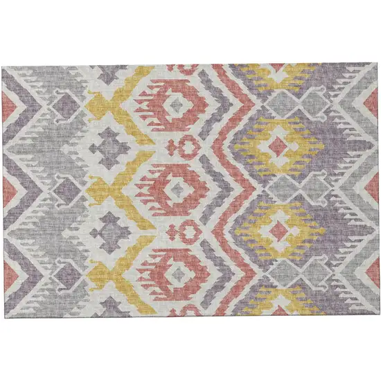 Purple Ivory And Gold Tribal Washable Area Rug With UV Protection Photo 2