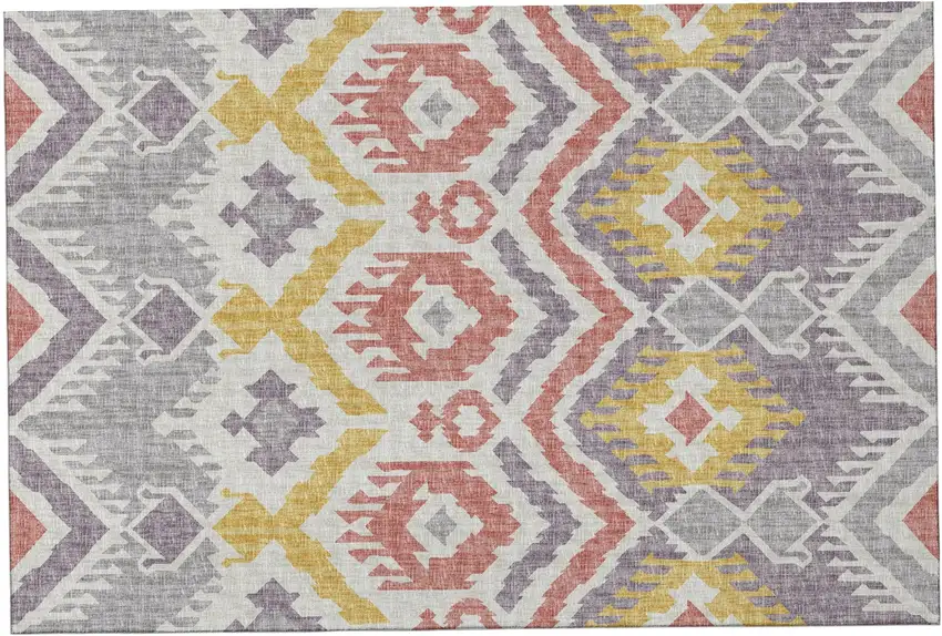 Purple Ivory And Gold Tribal Washable Area Rug With UV Protection Photo 2