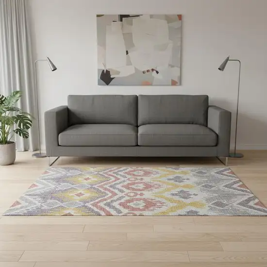 Purple Ivory And Gold Tribal Washable Area Rug With UV Protection Photo 1