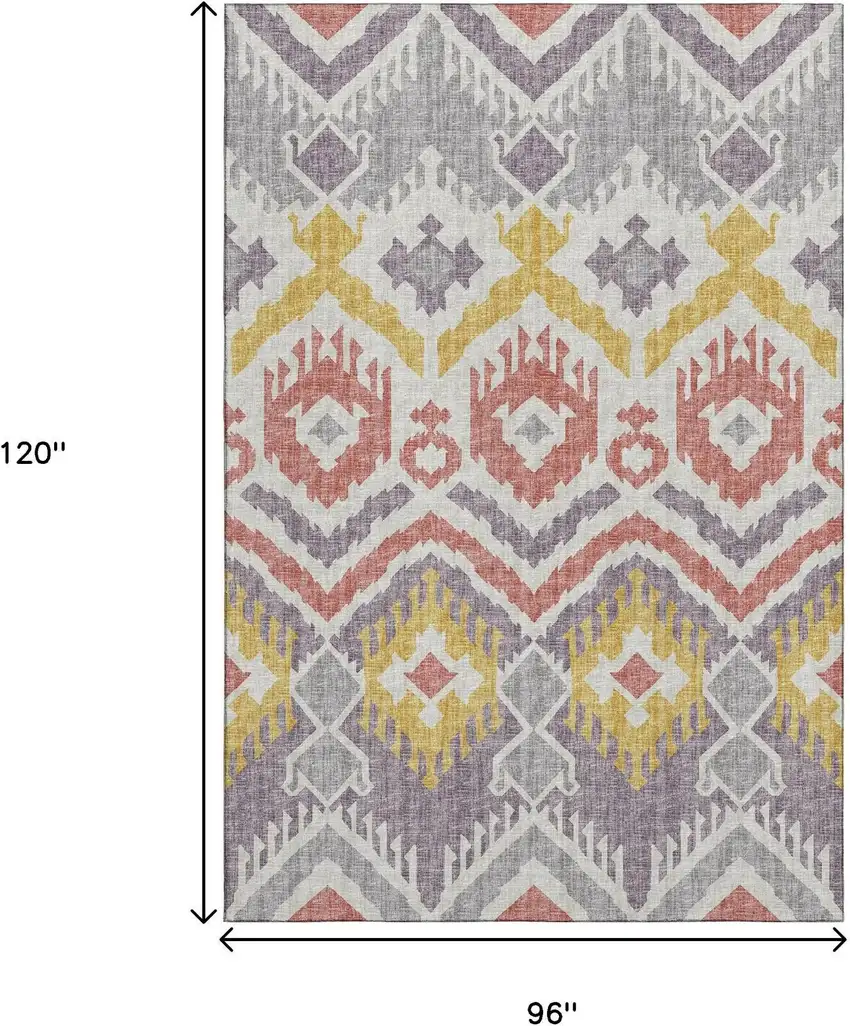Purple Ivory And Gold Tribal Washable Area Rug With UV Protection Photo 3