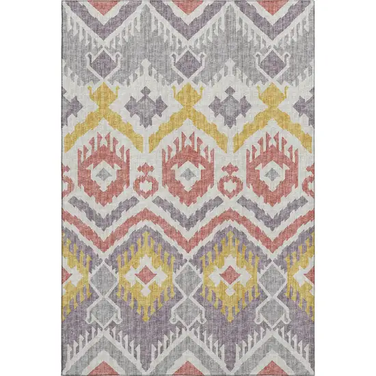 Purple Ivory And Gold Tribal Washable Area Rug With UV Protection Photo 2