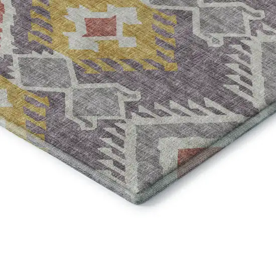 Purple Ivory And Gold Tribal Washable Area Rug With UV Protection Photo 8