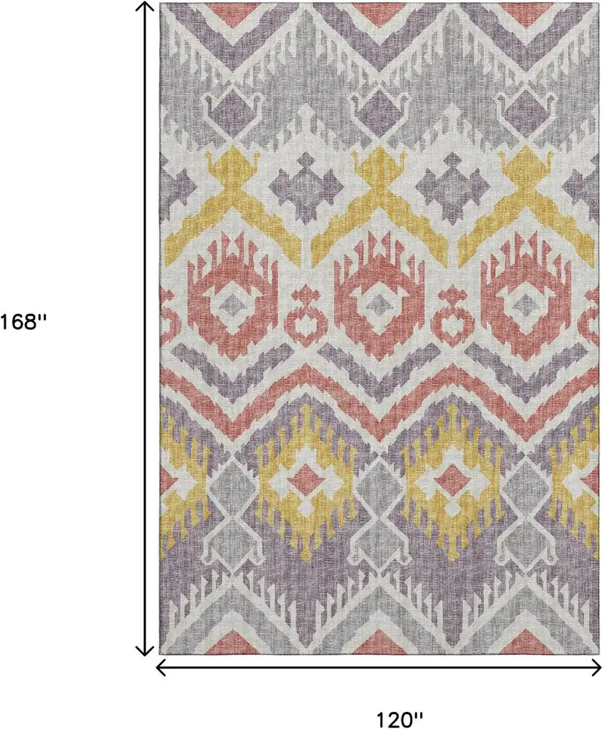 Purple Ivory And Gold Tribal Washable Area Rug With UV Protection Photo 3