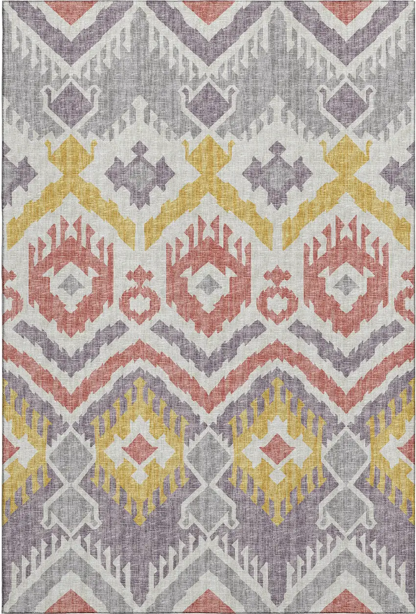 Purple Ivory And Gold Tribal Washable Area Rug With UV Protection Photo 2
