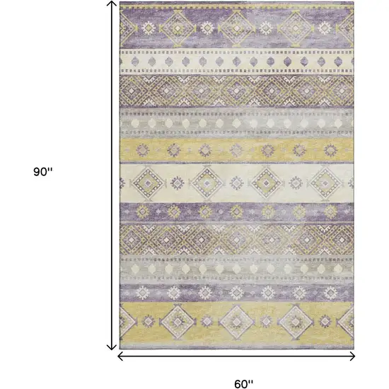 Purple Ivory And Gold Tribal Washable Area Rug With UV Protection Photo 3