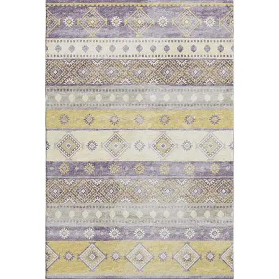 Purple Ivory And Gold Tribal Washable Area Rug With UV Protection Photo 2